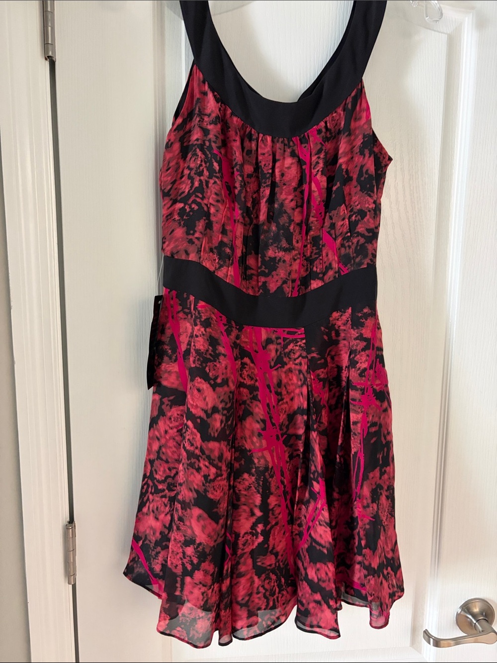 Bebe Black and Red Floral Fit-and-Flare Dress